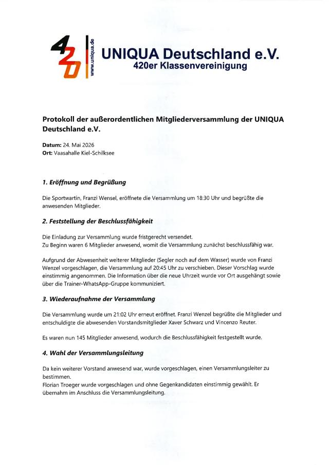 Vorschau erste Seite: Protokoll der außerordentlichen Mitgliederversammlung