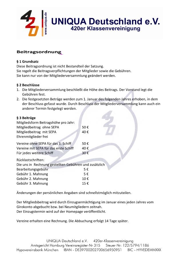 Vorschau erste Seite: Beitragsordnung